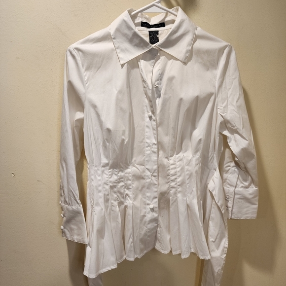 GRACE ELEMENTS White cotton Blended quarter Sleeves button down shirt 4 NWT - Picture 1 of 9
